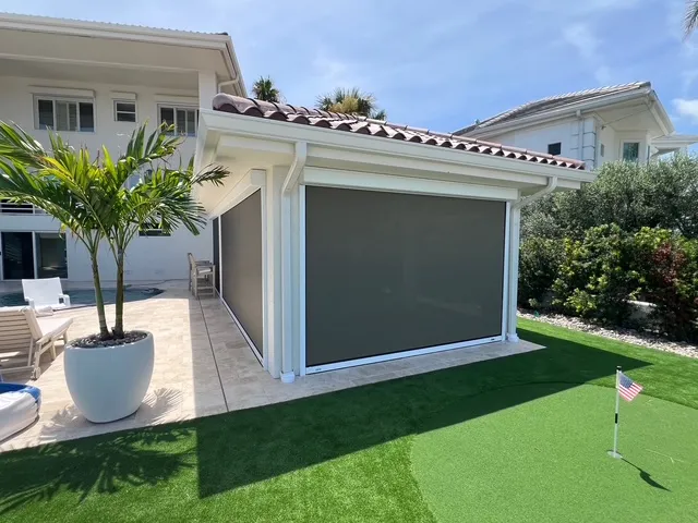 Motorized hurricane, solar, insect screens