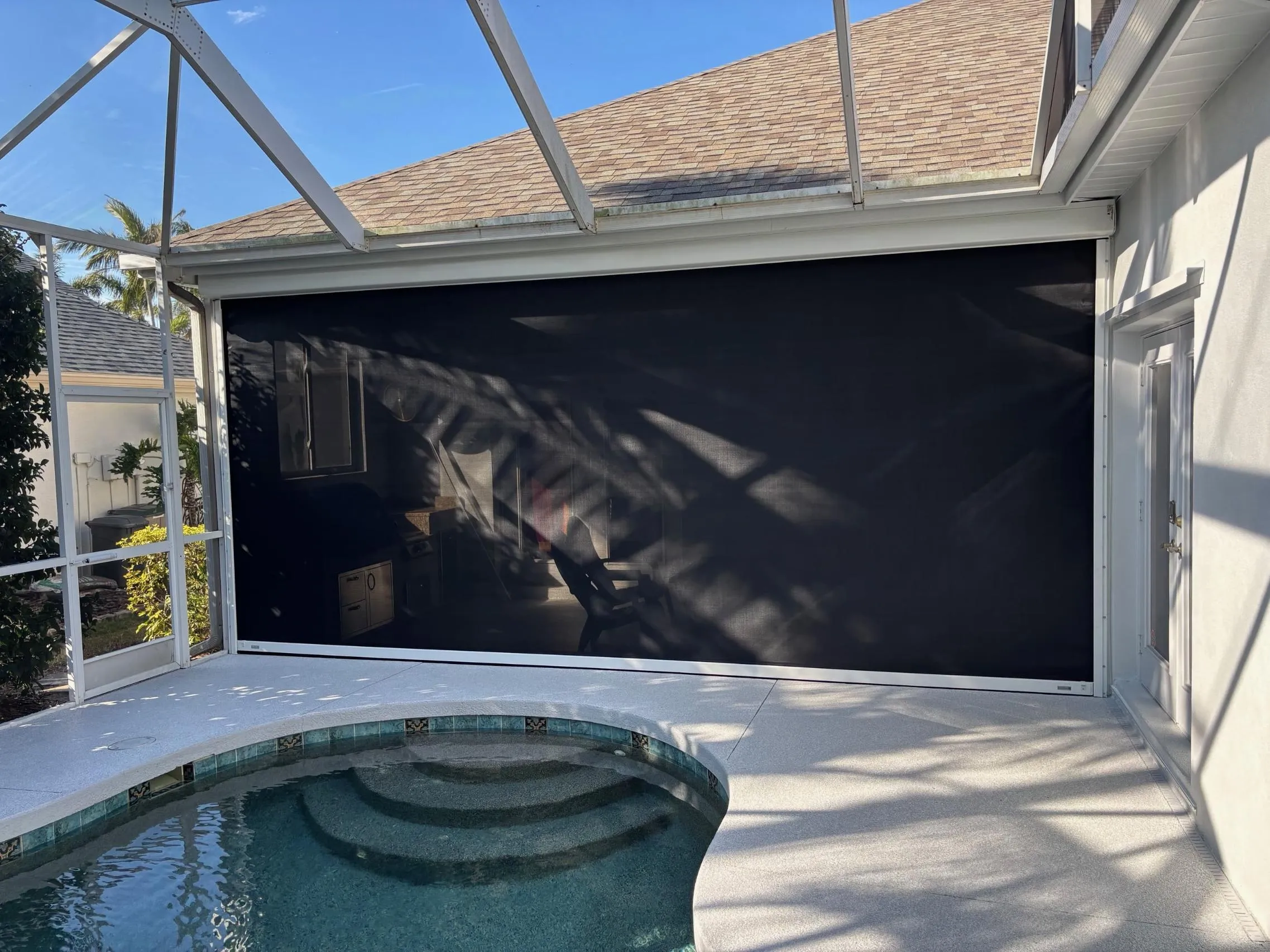 Motorized hurricane, solar, insect screens