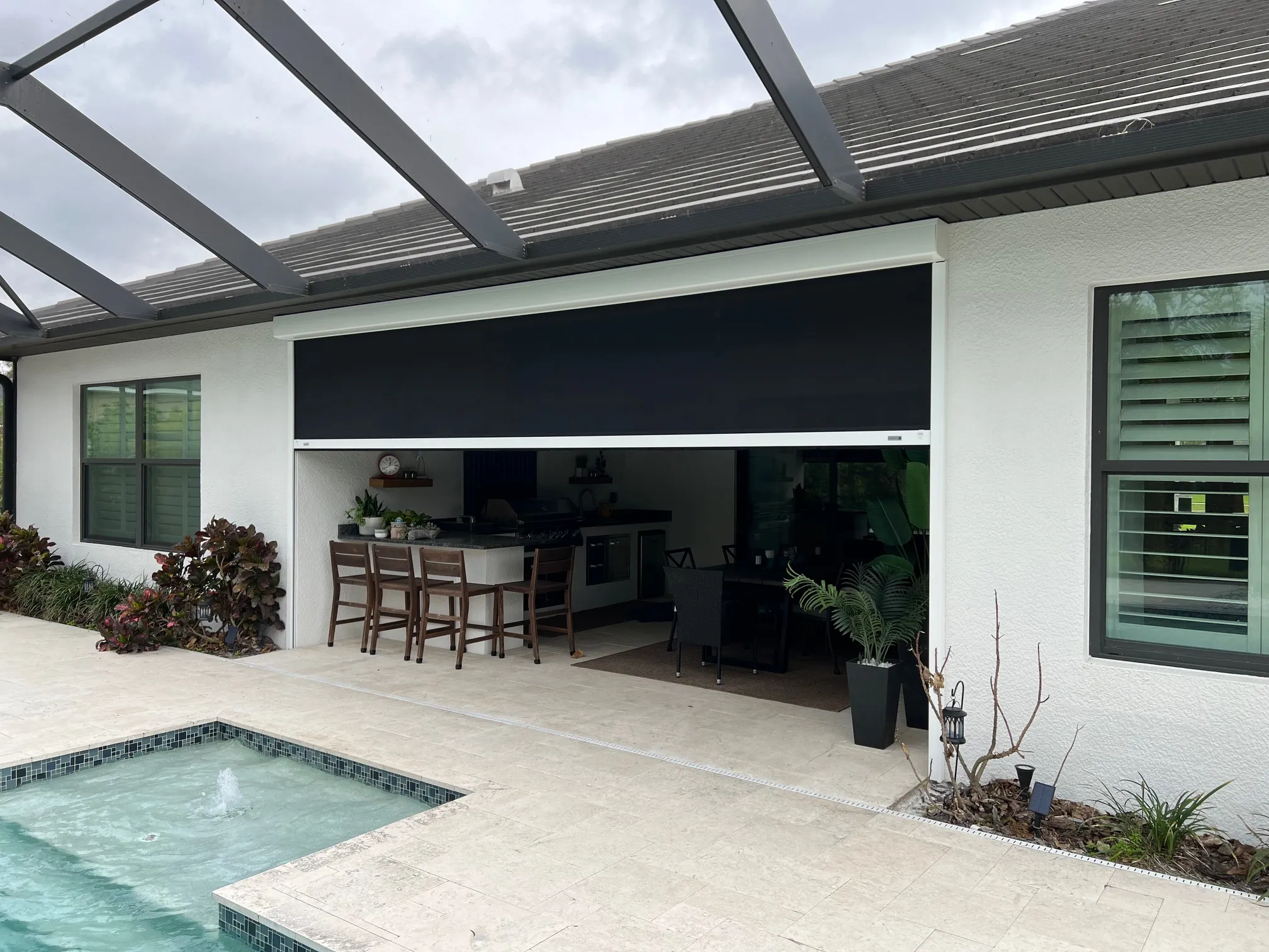 Motorized hurricane, solar, insect screens