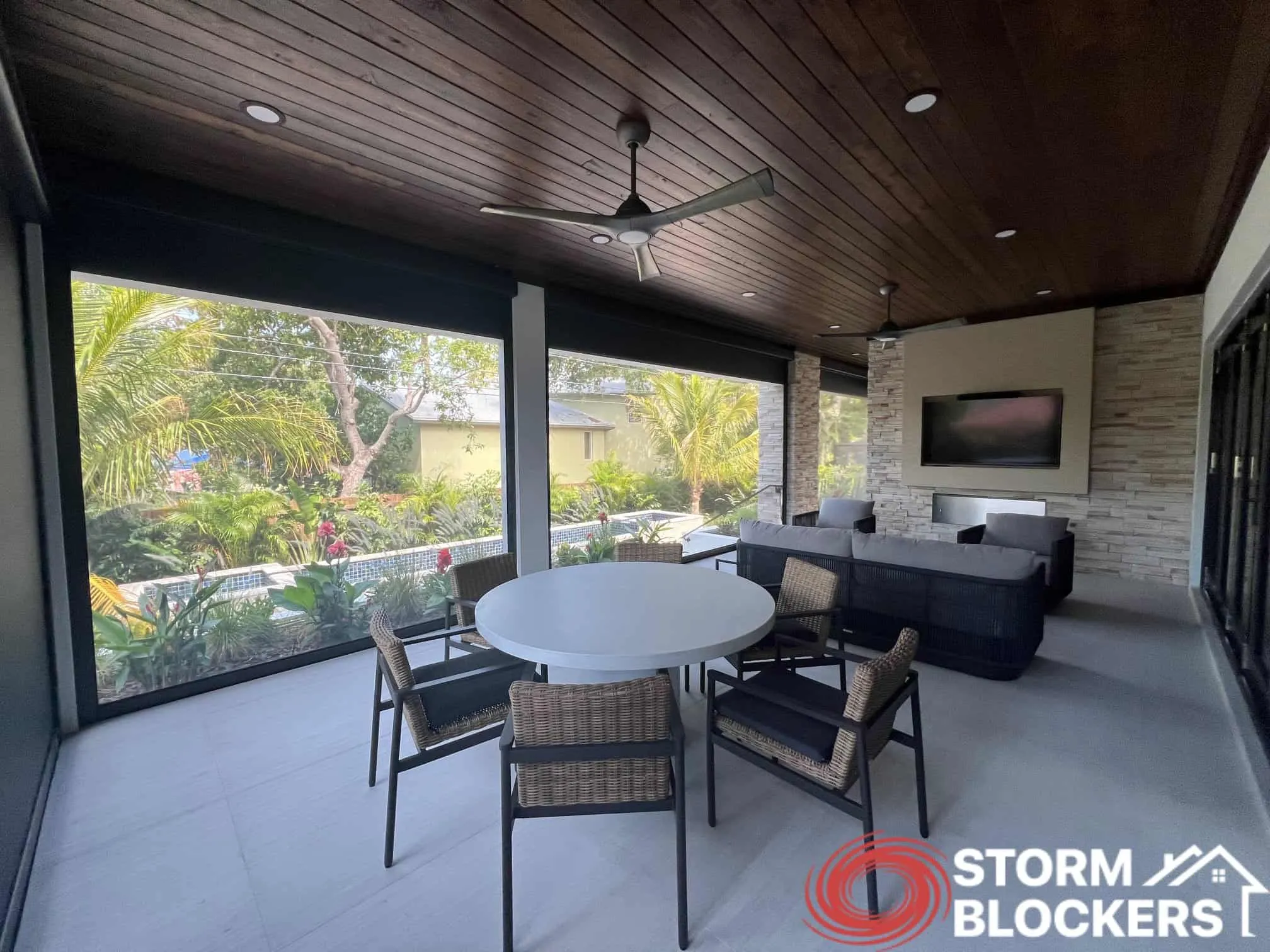 Motorized hurricane, solar, insect screens